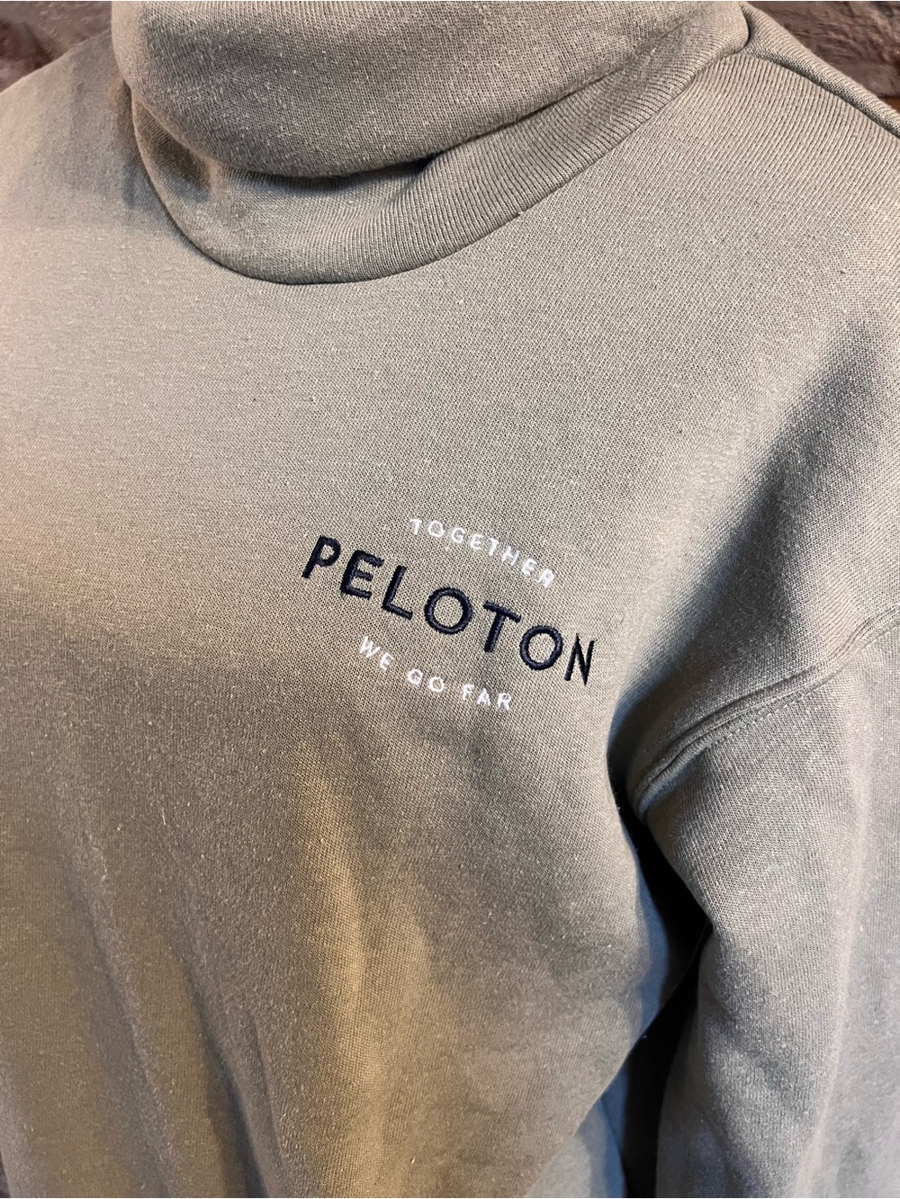 Peloton Olive Green Turtleneck Sweatshirt with Embroidered Logo
